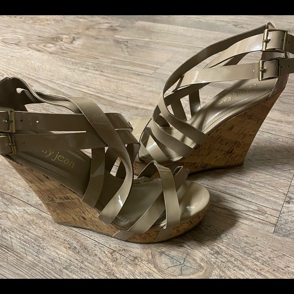Cathy Jean Strappy Tan Cork Wedges Size 8.5 - Picture 5 of 12